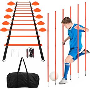 Agility Training Equipment, Agility Training Pole Set Include Agility Ladder 6 Agility Poles Jump Rope 10 Logo Disc Handbag Soccer Practice Speed Training Equipment for Athletes & Kids(Orange)