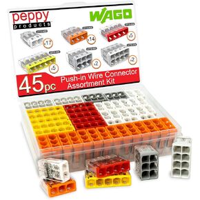 Wago 2773 Wall Nuts 45pc Push-in Wire Connector Assortment Kit with Case | Splicing for Solid and Stranded Electrical Conductors | 2773-402, 2773-403, 2773-404, 2773-405, 2773-406, 2773-408