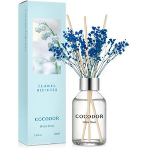 COCODOR Flower Reed Diffuser Set / 3.4oz / White Jasmine/Scent Diffuser with Sticks Home Fragrance Reed Diffuser for Bathroom Shelf Decor