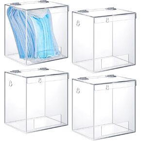 Kathfly 4 Pcs Acrylic Dispenser Wall Mount 6.9 x 6.7 x 5 Inch Beard Net Hair Net Holder Clear Acrylic Holder for Shoe Cover Glove