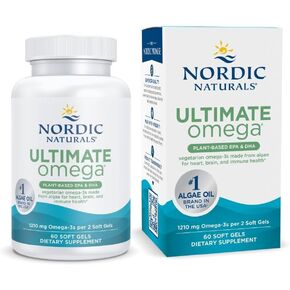 Nordic Naturals Plant Based Ultimate Omega, Lemon Flavor - 60 Vegetarian Soft Gels - 1210 mg Omega-3 - Vegan EPA and DHA - Supplement Made from Algae - Brain & Heart Support - Non-GMO - 30 Servings