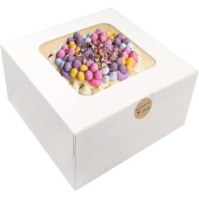 Moretoes 10pcs Cake Boxes, 10x10x5in Cake Box with Window, White Bakery Boxes Treat Boxes for Cake, Cupcake, Pie, Dessert, Pastries