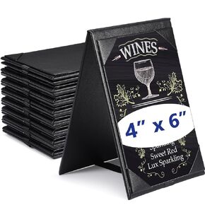 Gerrii Leatherette Table Tents Black PU Leather Menu Covers Bulk Double Sided Frame Menu Sign Holders 2 Side Menu Folders for Restaurant Coffee Cafe Bar Wedding Drink Dessert (8 Pack,4 x 6 Inch)