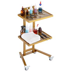 VEVOR Multifunctional 2 Tiers Foldable Medical Trolley Carton Wheels, Gold 2-Level Mobile Storage Tray Cart, Stainless Steel Rolling Lab Cart for Dental Tools, Cavitation Machine, Salon, Lab, Clinic