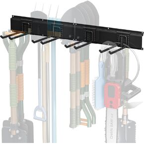 TICONN Garage Organization Tool Storage Utility Rack, Heavy Duty Wall Mounted Hanger Organizer System for Shed Garden Yard Tools, Ski Gears, Broom, Rake, Shovel (32" w/ 4 Hooks)