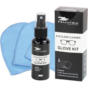 Eyeglass Cleaning Cloth Kit - 3 Microfiber Non Scratch Lens Cleaner Glove Cloths Wipes and Cleaner Solution Spray