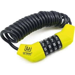 Urban UR446 Motorcycle Helmet Cable Lock, Bike Compact Bicycle Saddle Lock Rolling Steel Cable with Combination Code, Lightweight 4 Digit Anti Theft Portable Extendable Security Luggage 150cm/4,9ft