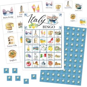 Italy Bingo Games Cards, Italy Travel Bingo Game Set, Italy Vacation Bingo Party Game, Honeymoon Bingo Supplies for Adults Friends Couples, Holiday Birthday Party Decorations -07