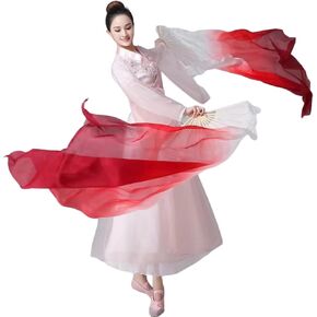 Belly Dance Faux Silk Veil Fans, 1 Pair(Left+Right) Handmade Belly Dance Fans, Dancing Long Fans, Colorful Belly Dance Fan Veils for Dance Performances Length 180cm Width 90cm