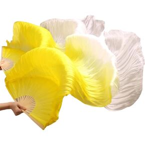 Belly Dance Faux Silk Veil Fans, 1 Pair(Left+Right) Handmade Belly Dance Fans, Dancing Long Fans, Colorful Belly Dance Fan Veils for Dance Performances Length 180cm Width 90cm