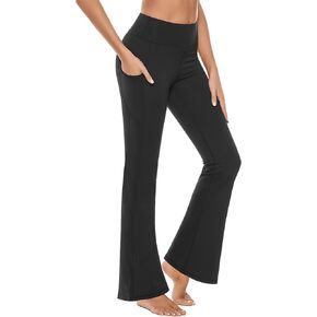 سروال اليوغا Stelle Bootcut مع جيوب للنساء 30 بوصة بنطال يوجا واسع الخصر عالي الخصر للتحكم في البطن أثناء ممارسة التمارين الرياضية