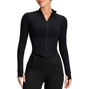 AVGO Women's Workout Jacket Lightweight Zip Up Cropped Yoga Jackets Slim Fit Athletic Tops with Thumb Holes