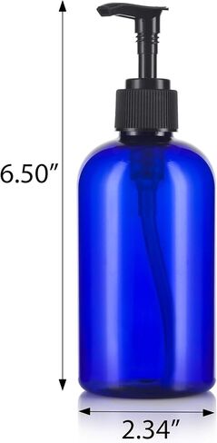 زجاجات JUVITUS Cobalt Blue 8 أونصة بوسطن البلاستيكية المستديرة PET (خالية من BPA) مع مضخة غسول سوداء (12 عبوة) in Saudi Arabia