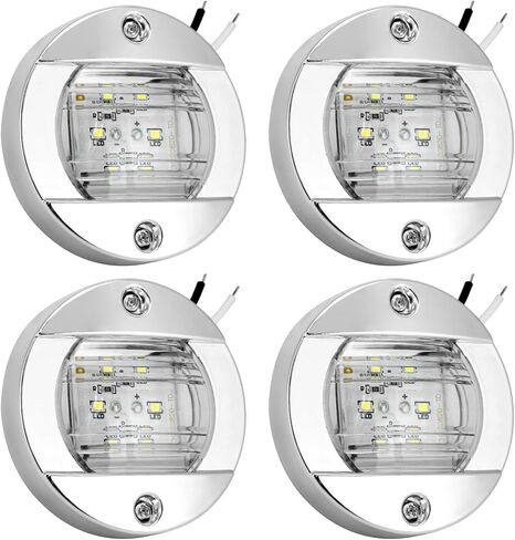 أضواء QWORK LED للقوارب البحرية، مقاومة للماء IP67، قطر 3 بوصات 12 فولت تيار مستمر، مجموعة إضاءة بيضاء مكونة من 4 قطع مع إطار بلاستيكي من الكروم وتصميم مثبت على السطح - مثالية للطوافات والزوارق واليخوت والمزيد in Saudi Arabia