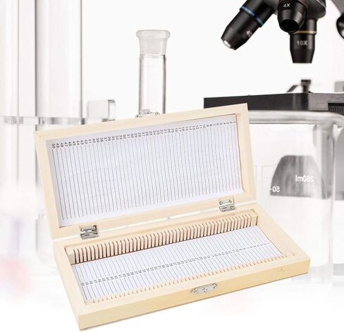 Heayzoki Wooden Microscope Slides Box 50 Places, Slide Storage Box with Numbered Slots Slide Holders for Biology Glass Prepared Microscope Slides 9 * 4.2 * 1.4in in Saudi Arabia