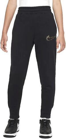 بنطال Nike NSW Fleece WC للفتيات (الأطفال الصغار/الأطفال الكبار) أسود/ذهبي معدني مقاس SM (7-8 للأطفال الكبار) in Saudi Arabia