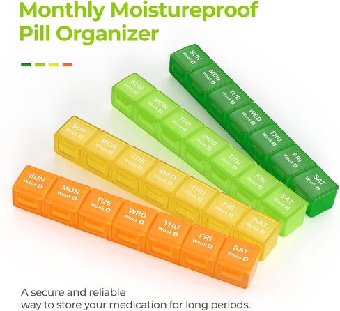 AUVON Monthly Pill Organizer Moistureproof, Large 28 Days Pill Case with Removable 4 Weeks Pill Box Rows, Travel-Friendly Pill Container for Fish Oils, Vitamins, Supplements and Medications in Saudi Arabia