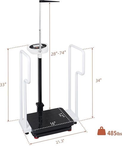 مقياس الوزن بمقابض لكبار السن، مقياس رقمي ذكي 3 في 1 مع قياس الارتفاع، مقياس الارتفاع والوزن لمكتب الطبيب، سعة الوزن 485 رطل/220 كجم، شاشة LED عالية الدقة، قابلة لإعادة الشحن عبر USB in Kuwait