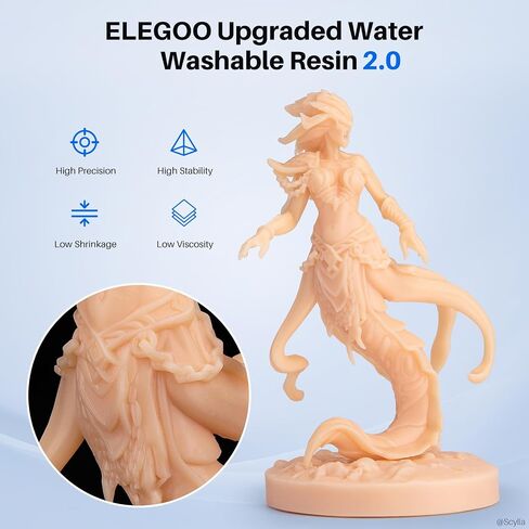 ELEGOO راتنج قابل للغسل بالماء 2.0، راتنج طابعة ثلاثية الأبعاد مع لزوجة منخفضة ودقة عالية، راتنج بوليمر ضوئي سريع المعالجة بالأشعة فوق البنفسجية 405 نانومتر، راتنج ثلاثي الأبعاد لطباعة LCD/DLP ثلاثية الأبعاد، رمادي 1000 جرام in Saudi Arabia