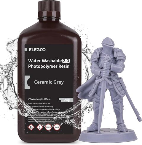 ELEGOO راتنج قابل للغسل بالماء 2.0، راتنج طابعة ثلاثية الأبعاد مع لزوجة منخفضة ودقة عالية، راتنج بوليمر ضوئي سريع المعالجة بالأشعة فوق البنفسجية 405 نانومتر، راتنج ثلاثي الأبعاد لطباعة LCD/DLP ثلاثية الأبعاد، رمادي 1000 جرام in Saudi Arabia