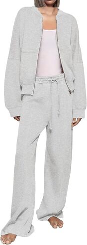 Bloggerlove Womens 2 Piece Outfits Lounge Set Long Sleeve Zip Up Sweatshirt Wide Leg Sweatpants Fall Matching Sweatsuit in Saudi Arabia
