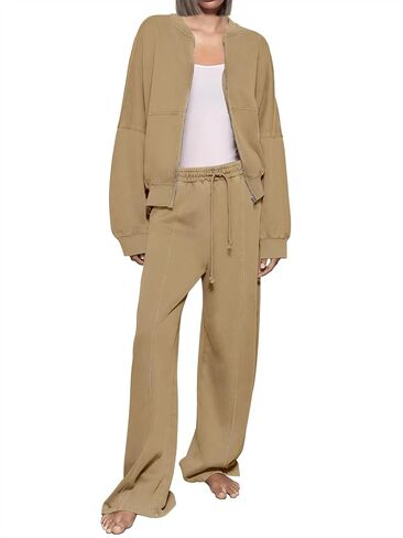 Bloggerlove Womens 2 Piece Outfits Lounge Set Long Sleeve Zip Up Sweatshirt Wide Leg Sweatpants Fall Matching Sweatsuit in Saudi Arabia