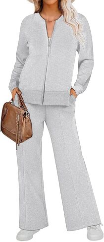 Bloggerlove Womens 2 Piece Outfits Lounge Set Long Sleeve Zip Up Sweatshirt Wide Leg Sweatpants Fall Matching Sweatsuit in Saudi Arabia