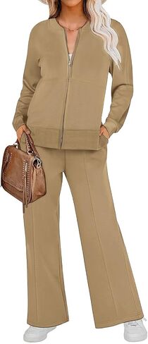 Bloggerlove Womens 2 Piece Outfits Lounge Set Long Sleeve Zip Up Sweatshirt Wide Leg Sweatpants Fall Matching Sweatsuit in Saudi Arabia