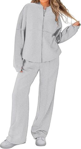 Bloggerlove Womens 2 Piece Outfits Lounge Set Long Sleeve Zip Up Sweatshirt Wide Leg Sweatpants Fall Matching Sweatsuit in Saudi Arabia