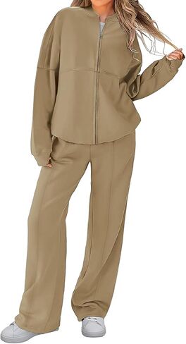 Bloggerlove Womens 2 Piece Outfits Lounge Set Long Sleeve Zip Up Sweatshirt Wide Leg Sweatpants Fall Matching Sweatsuit in Saudi Arabia