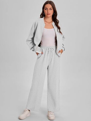 Bloggerlove Womens 2 Piece Outfits Lounge Set Long Sleeve Zip Up Sweatshirt Wide Leg Sweatpants Fall Matching Sweatsuit in Saudi Arabia