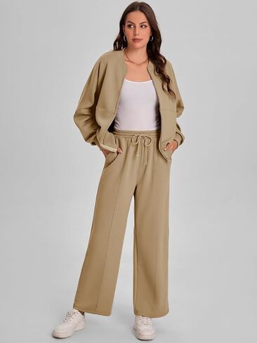 Bloggerlove Womens 2 Piece Outfits Lounge Set Long Sleeve Zip Up Sweatshirt Wide Leg Sweatpants Fall Matching Sweatsuit in Saudi Arabia