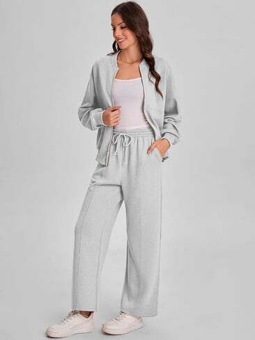 Bloggerlove Womens 2 Piece Outfits Lounge Set Long Sleeve Zip Up Sweatshirt Wide Leg Sweatpants Fall Matching Sweatsuit in Saudi Arabia