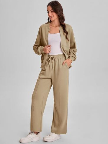 Bloggerlove Womens 2 Piece Outfits Lounge Set Long Sleeve Zip Up Sweatshirt Wide Leg Sweatpants Fall Matching Sweatsuit in Saudi Arabia