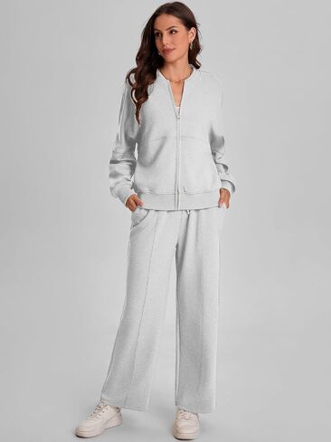 Bloggerlove Womens 2 Piece Outfits Lounge Set Long Sleeve Zip Up Sweatshirt Wide Leg Sweatpants Fall Matching Sweatsuit in Saudi Arabia