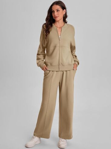 Bloggerlove Womens 2 Piece Outfits Lounge Set Long Sleeve Zip Up Sweatshirt Wide Leg Sweatpants Fall Matching Sweatsuit in Saudi Arabia