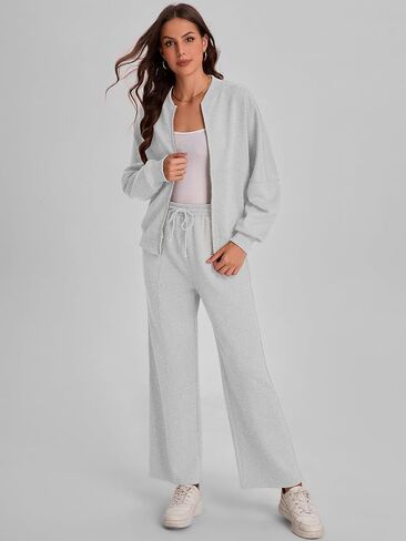 Bloggerlove Womens 2 Piece Outfits Lounge Set Long Sleeve Zip Up Sweatshirt Wide Leg Sweatpants Fall Matching Sweatsuit in Saudi Arabia