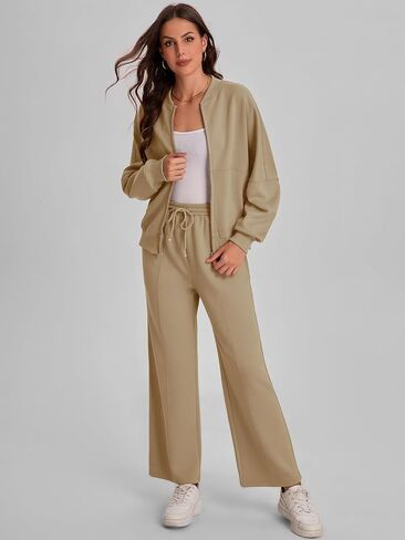 Bloggerlove Womens 2 Piece Outfits Lounge Set Long Sleeve Zip Up Sweatshirt Wide Leg Sweatpants Fall Matching Sweatsuit in Saudi Arabia