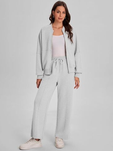 Bloggerlove Womens 2 Piece Outfits Lounge Set Long Sleeve Zip Up Sweatshirt Wide Leg Sweatpants Fall Matching Sweatsuit in Saudi Arabia