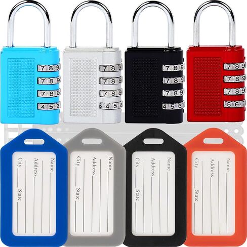 Pro-Grade Combination Lock with Luggage Tags Heavy-Duty Zinc Alloy Body 4-Digit Resettable Code Perfect for Luggage, Gym Lockers, and Home Security 4 Pack Black in Saudi Arabia