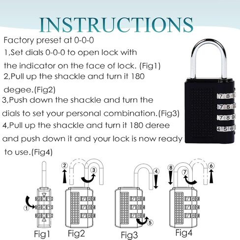 Pro-Grade Combination Lock with Luggage Tags Heavy-Duty Zinc Alloy Body 4-Digit Resettable Code Perfect for Luggage, Gym Lockers, and Home Security 4 Pack Black in Saudi Arabia