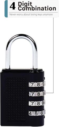 Pro-Grade Combination Lock with Luggage Tags Heavy-Duty Zinc Alloy Body 4-Digit Resettable Code Perfect for Luggage, Gym Lockers, and Home Security 4 Pack Black in Saudi Arabia