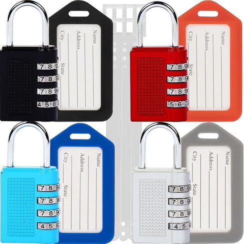 Pro-Grade Combination Lock with Luggage Tags Heavy-Duty Zinc Alloy Body 4-Digit Resettable Code Perfect for Luggage, Gym Lockers, and Home Security 4 Pack Black in Saudi Arabia