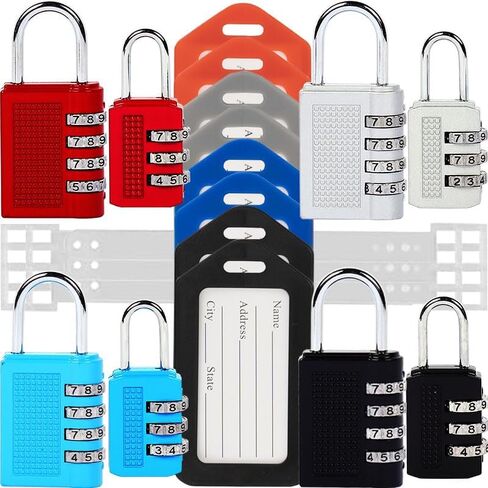 Pro-Grade Combination Lock with Luggage Tags Heavy-Duty Zinc Alloy Body 4-Digit Resettable Code Perfect for Luggage, Gym Lockers, and Home Security 4 Pack Black in Saudi Arabia