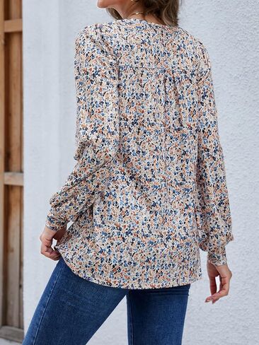 Long Sleeve Shirts For Women Fall Fashion 2024 Womens Tunic Tops Pleated Crew Neck Puff Sleeve Blouses Dressy Casual in Saudi Arabia