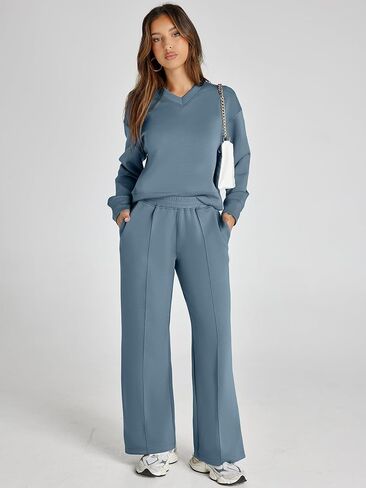 Glamaker Women's 2 Piece Sweatsuits Sets Long Sleeve Pullover Tops Wide Leg Pants Casual Lounge Sweat Sets Fall Outfits in Saudi Arabia