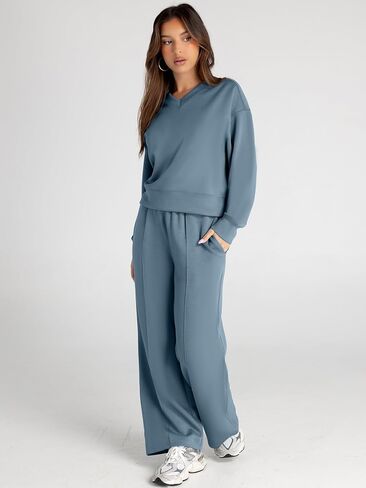 Glamaker Women's 2 Piece Sweatsuits Sets Long Sleeve Pullover Tops Wide Leg Pants Casual Lounge Sweat Sets Fall Outfits in Saudi Arabia