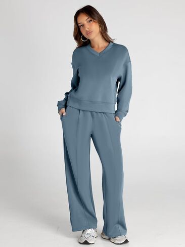 Glamaker Women's 2 Piece Sweatsuits Sets Long Sleeve Pullover Tops Wide Leg Pants Casual Lounge Sweat Sets Fall Outfits in Saudi Arabia