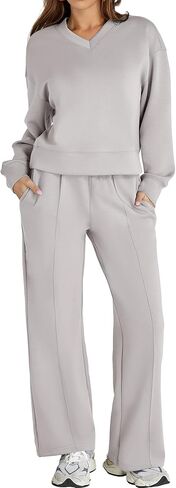 Glamaker Women's 2 Piece Sweatsuits Sets Long Sleeve Pullover Tops Wide Leg Pants Casual Lounge Sweat Sets Fall Outfits in Saudi Arabia