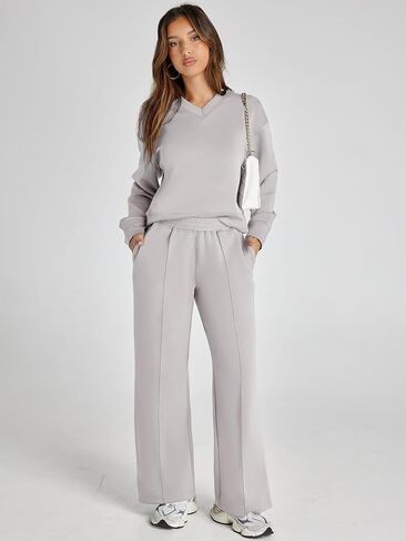 Glamaker Women's 2 Piece Sweatsuits Sets Long Sleeve Pullover Tops Wide Leg Pants Casual Lounge Sweat Sets Fall Outfits in Saudi Arabia